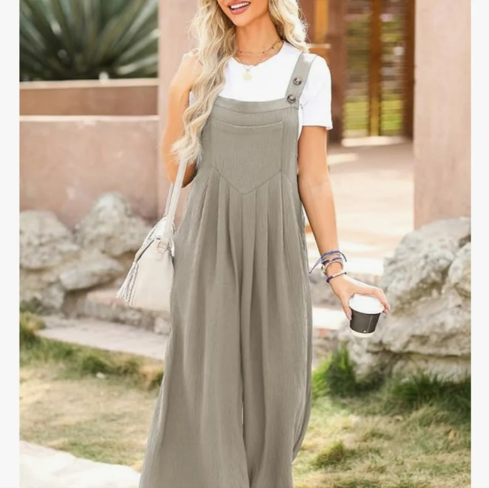 Women's Casual Loose Overalls Jumpsuits One Piece Sleeveless Wide Leg NWT Sz Med - Picture 3 of 7